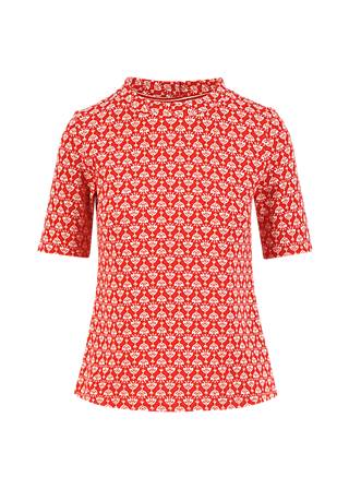 Top Tiny Sixties Crew, vintage red flower tapestry, Tops, Red