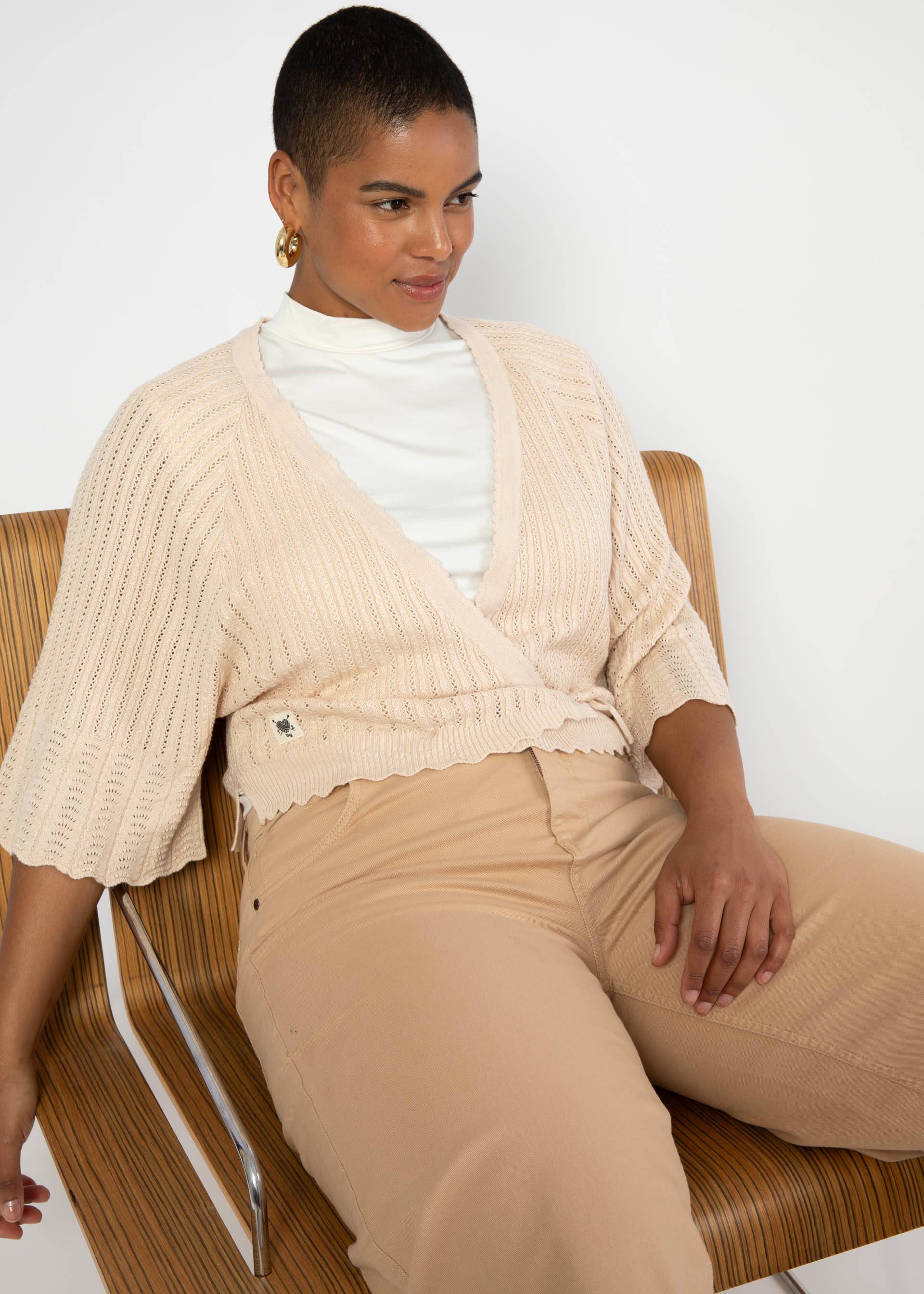 Sommer Cardigan Fairy Wrap, pinkish-orange white knit, Cardigans, Weiß