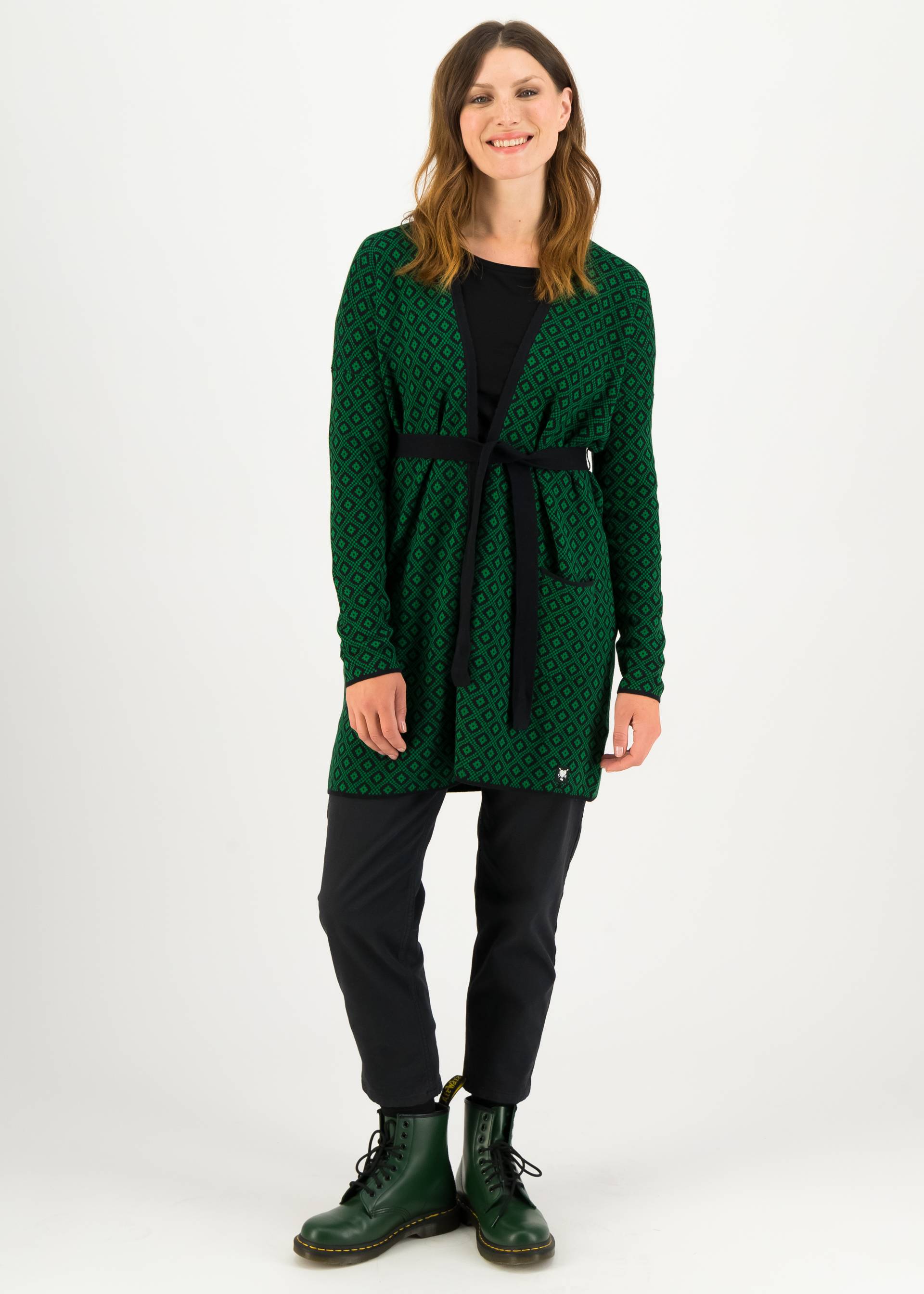 Lange Strickjacke Rendez-vous with Myself, promenade en foret, Strickpullover & Cardigans, Gr&uuml;n