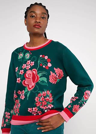 Knitted Jumper Cosy Storyteller, roses are red, Knitted Jumpers, Green