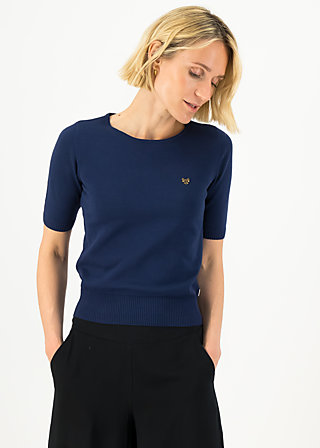 Knitted Jumper logo pully roundneck 1/2 arm, out of blue, Knitted Jumpers & Cardigans, Blue