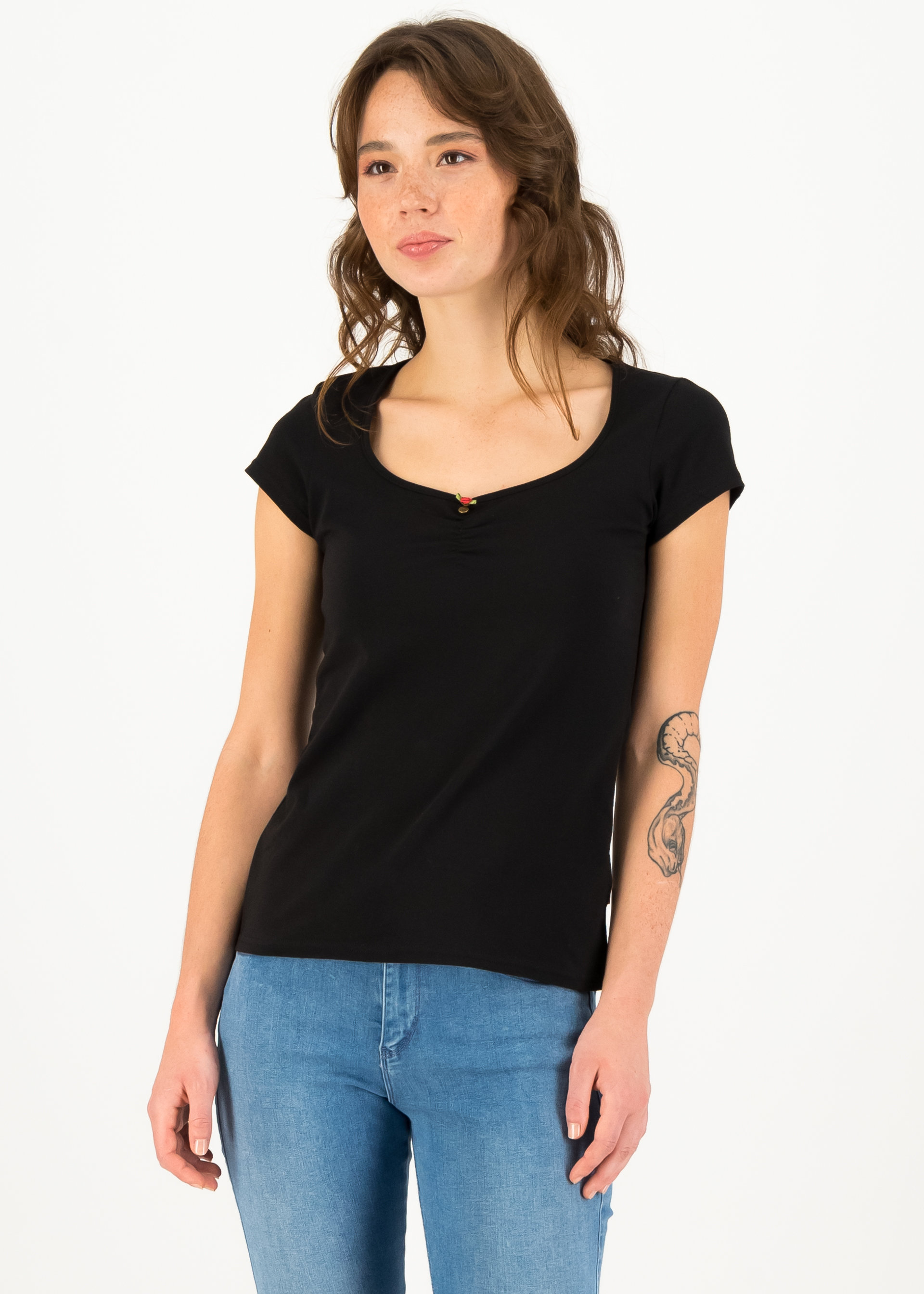 T-Shirt logo shortsleeve feminin, basic black, Shirts, Schwarz