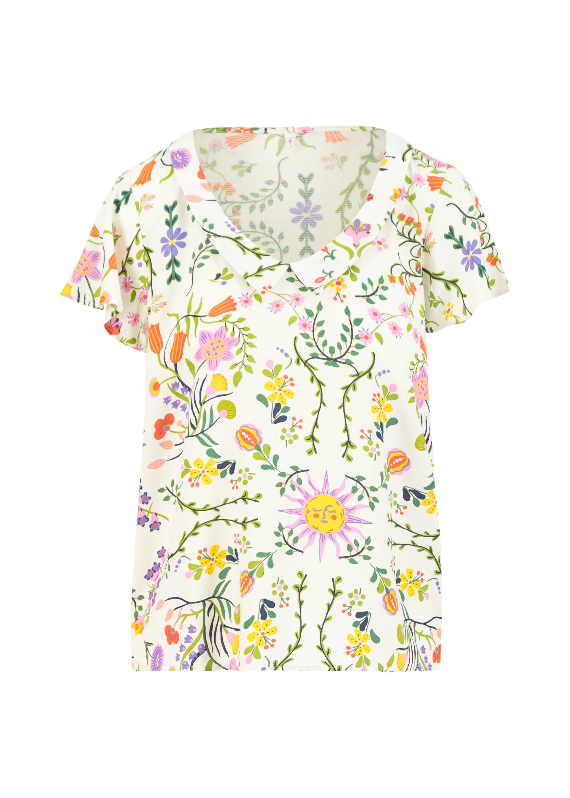 Sommerbluse Feed the Birds, flower sun and moon, Blusen & Tuniken, Weiß