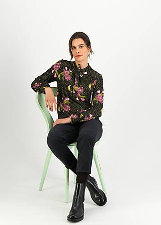 Tie Neck Blouse L'Odelette pour Helma, night blooming, Blouses & Tunics, Black