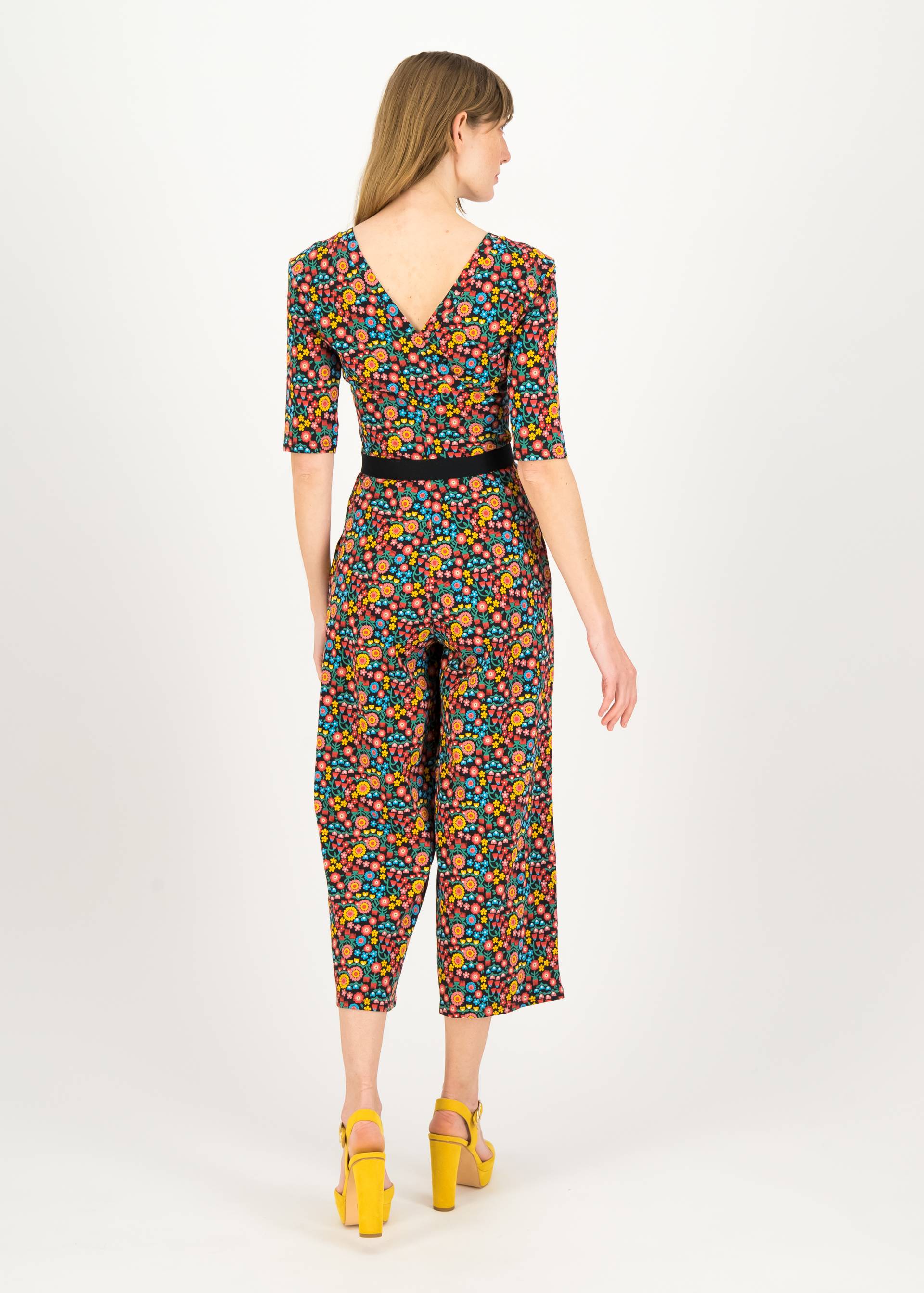 Jumpsuit Flaming Heart Marlene, farmer's flower bed, Trousers, Black
