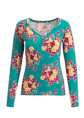 Longsleeve savoir vivre, super retro bouquet, Tops, Turquoise