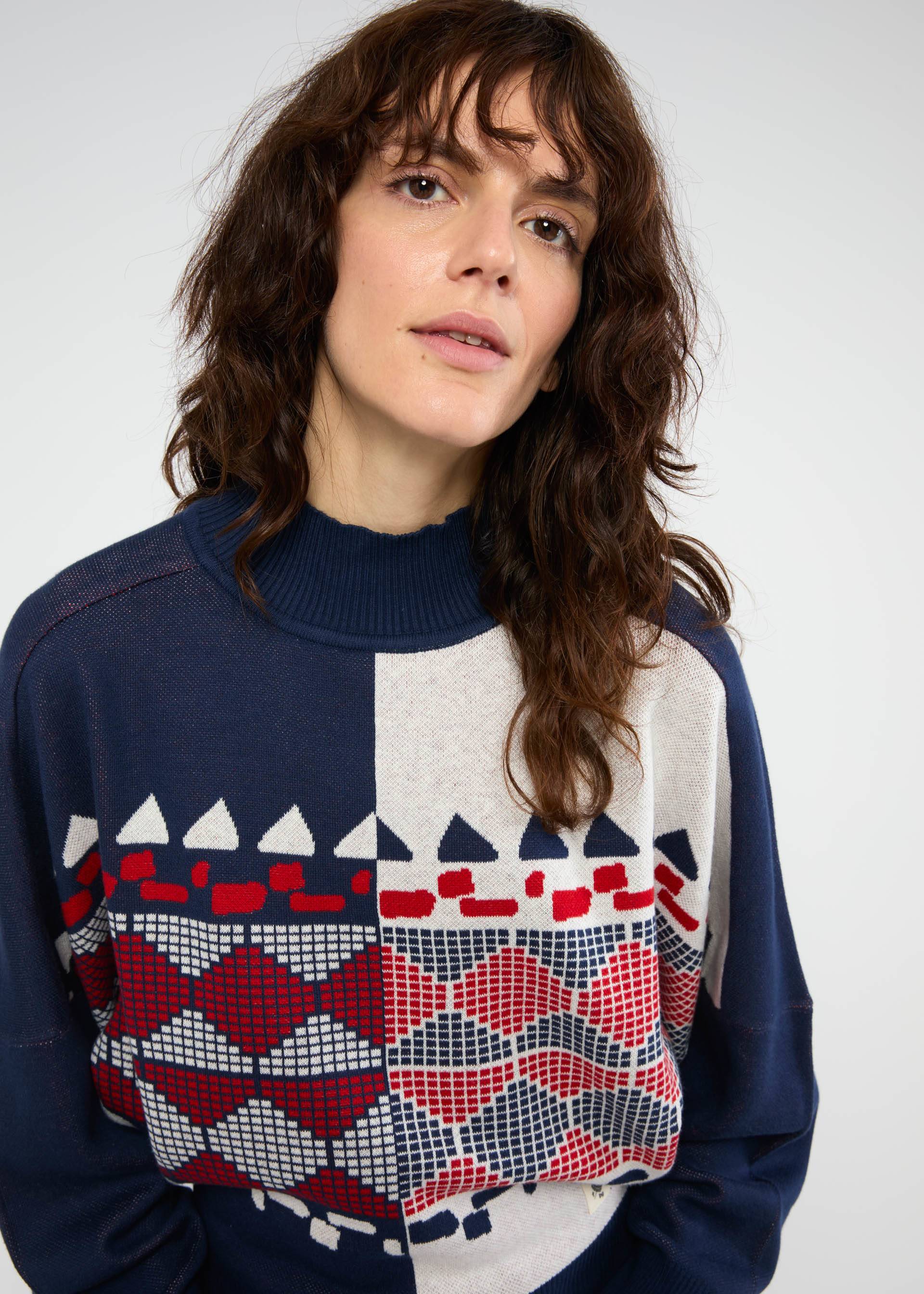 Winter Jumper Diamond Loom Egg, chunky pullover blue, Knitted Jumpers, Blue